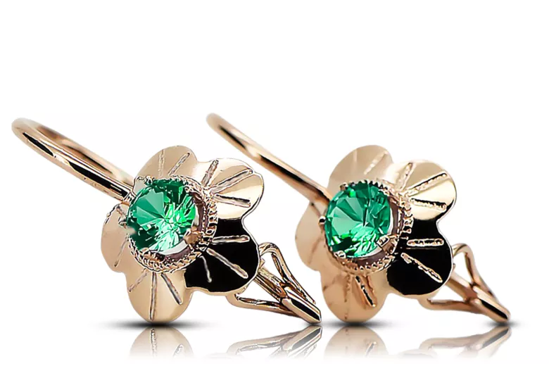 Vintage Jewlery Earrings Emerald Original Vintage 14K Rose Gold vec028r